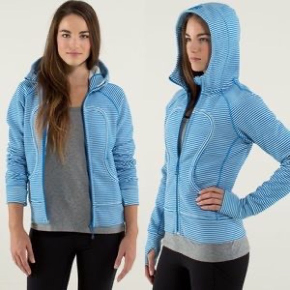 LULULEMON BLUE/WHITE STRIPED SCUBA HOODIE * STRETCH